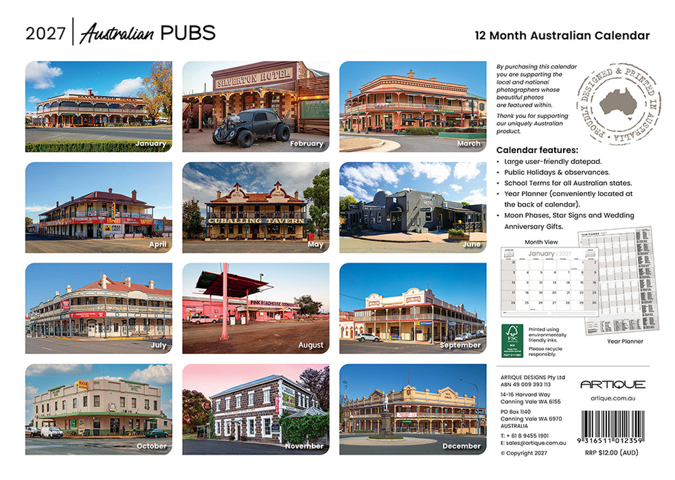 Australian Pubs 2027 Wall Calendar