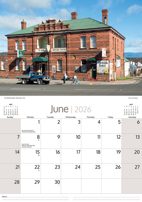 Australian Pubs 2026 A4 Wall Calendar