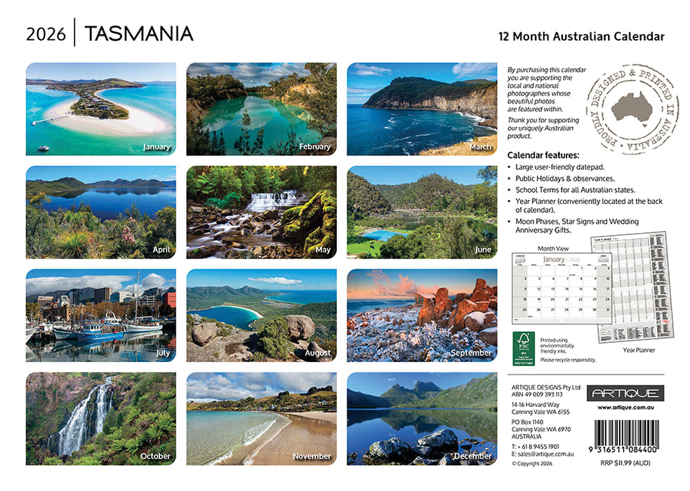 Around Tasmania 2026 A4 Wall Calendar