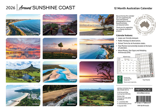 Around Sunshine Coast 2026 A4 Wall Calendar