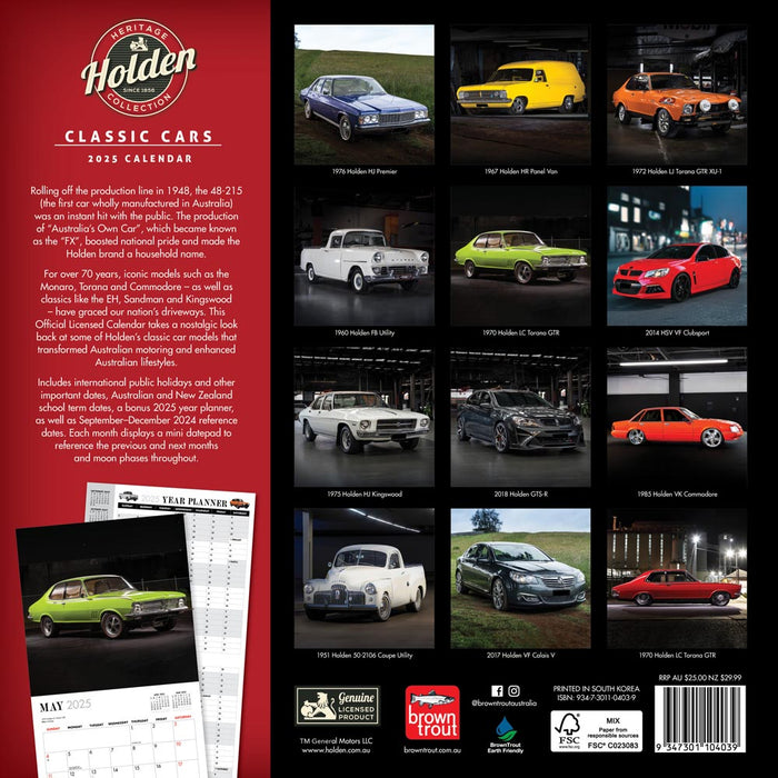 2025 Classic Holden Cars Wall Calendar by  Browntrout Publishers Australia from Calendar Club