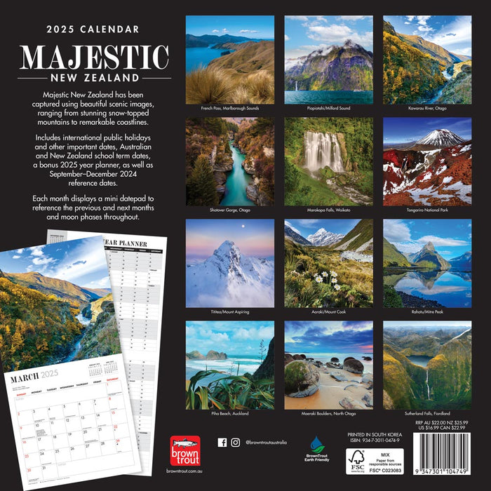 2025 Majestic New Zealand Wall Calendar by  Browntrout Publishers Australia from Calendar Club