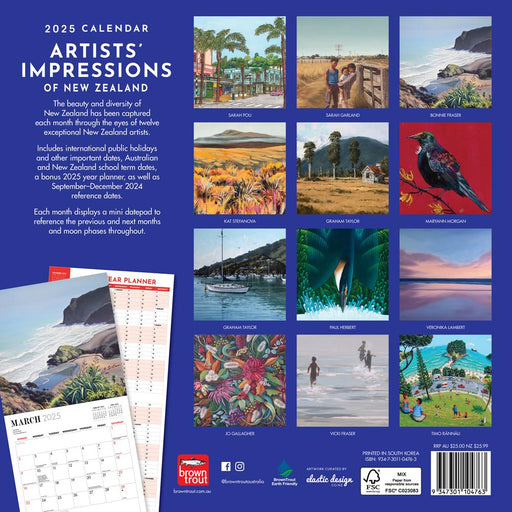 2025 Artists' Impressions of New Zealand Wall Calendar by  Browntrout Publishers Australia from Calendar Club