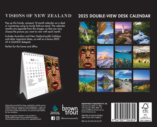 2025 Visions of New Zealand Double View Desk Easel Calendar by  Browntrout Publishers Australia from Calendar Club