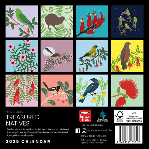 2025 New Zealand Treasured Natives by Rebecca Tiani Mini Wall Calendar by  Browntrout Publishers Australia from Calendar Club