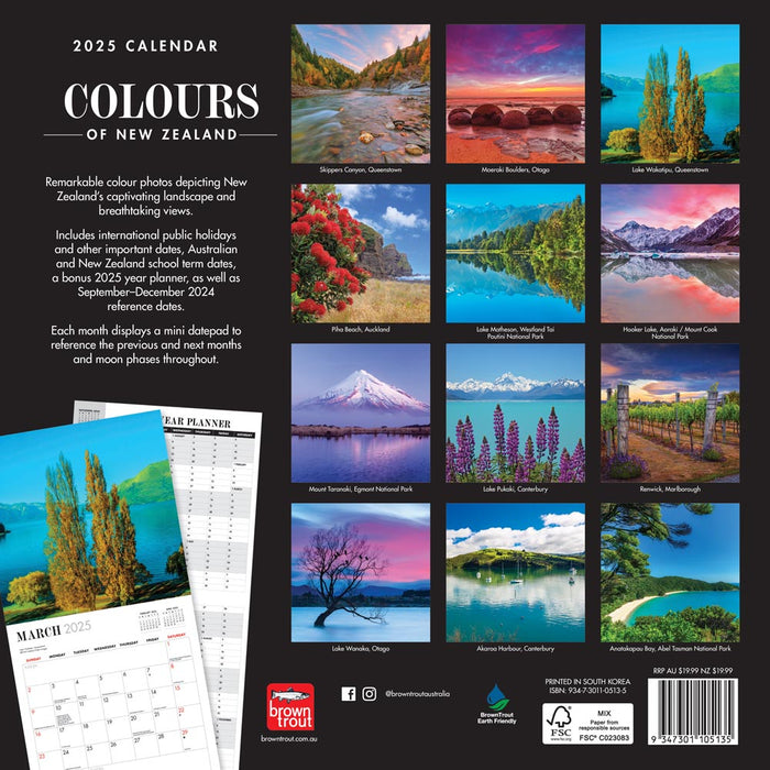 2025 Colours of New Zealand Wall Calendar by  Browntrout Publishers Australia from Calendar Club