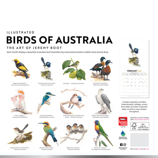 Birds of Australia J Boot 2026 Square Wall Calendar