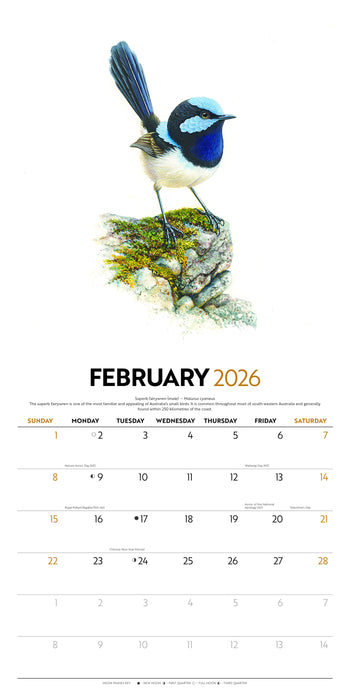 Birds of Australia J Boot 2026 Square Wall Calendar