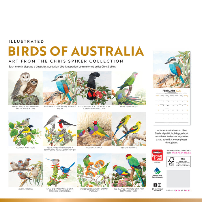 Illustrated Birds of Australia 2026 Square Wall Calendar