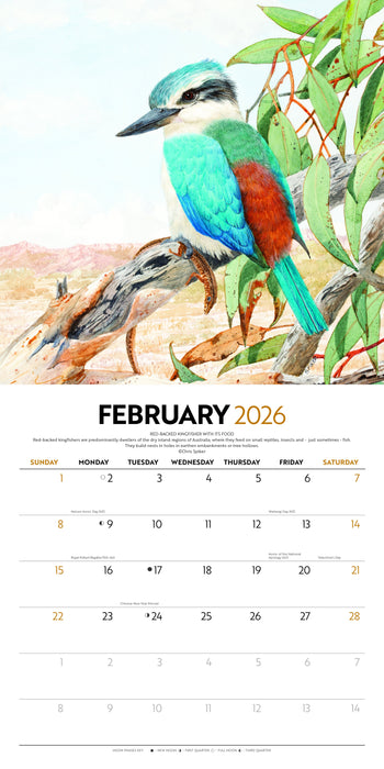 Illustrated Birds of Australia 2026 Square Wall Calendar