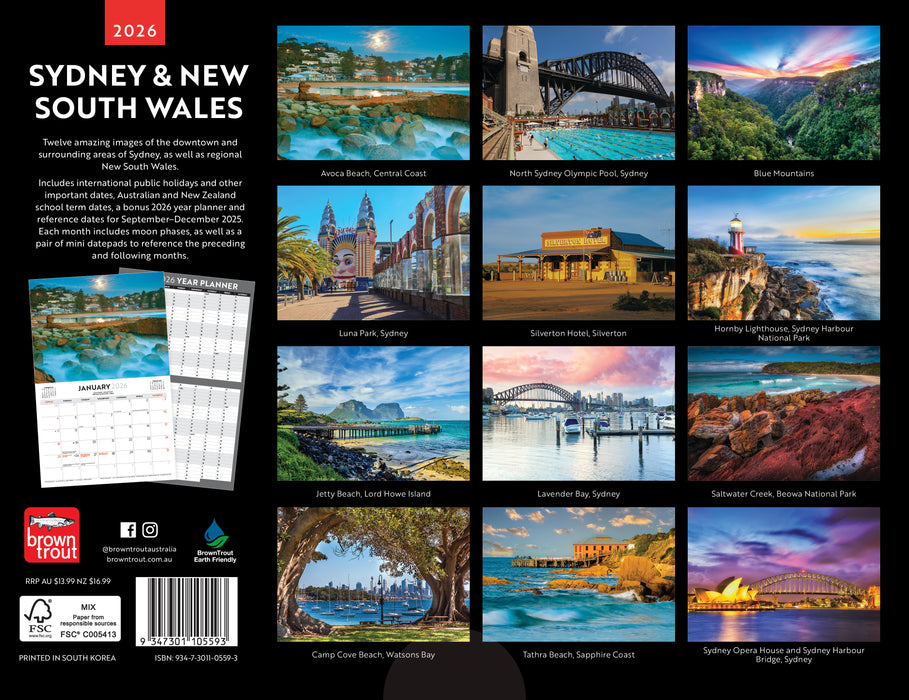 Sydney and New South Wales 2026 A4 Wall Calendar