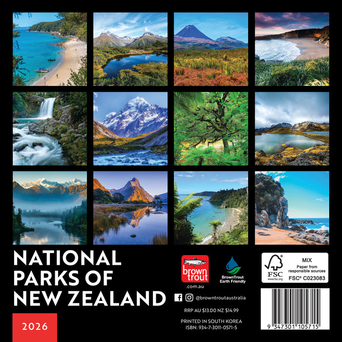National Parks of New Zealand 2026 Mini Wall Calendar