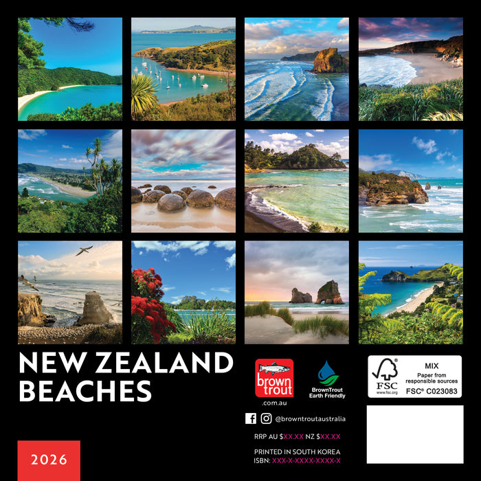 New Zealand Beaches 2026 Mini Wall Calendar