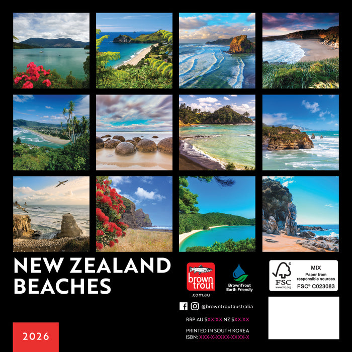 New Zealand Beaches 2026 Mini Wall Calendar