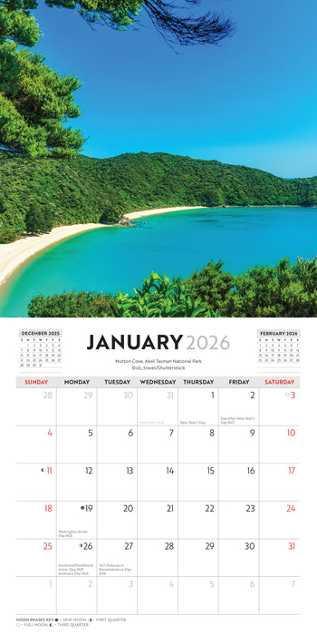 New Zealand Beaches 2026 Mini Wall Calendar