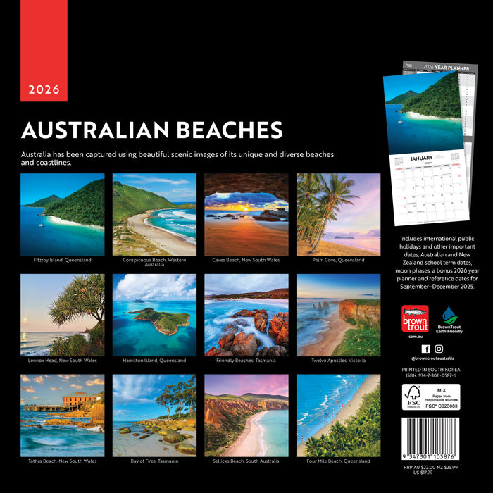 Australian Beaches 2026 Square Wall Calendar