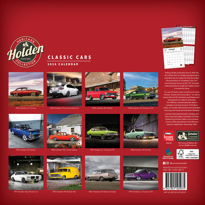 Heritage Classic Holden Collection 2026 Square Wall Calendar