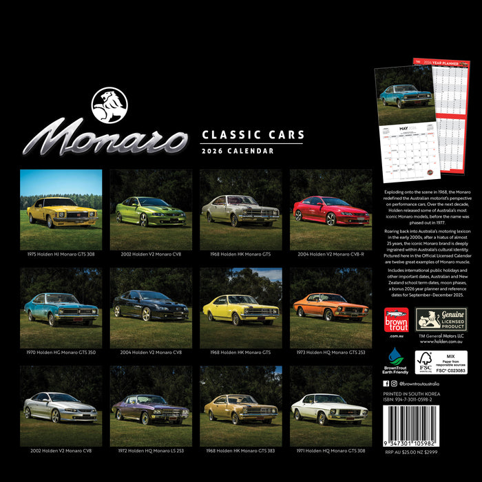 Classic Monaros 2026 Square Wall Calendar