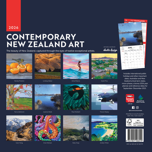 Contemporary New Zealand Art 2026 Square Wall Calendar