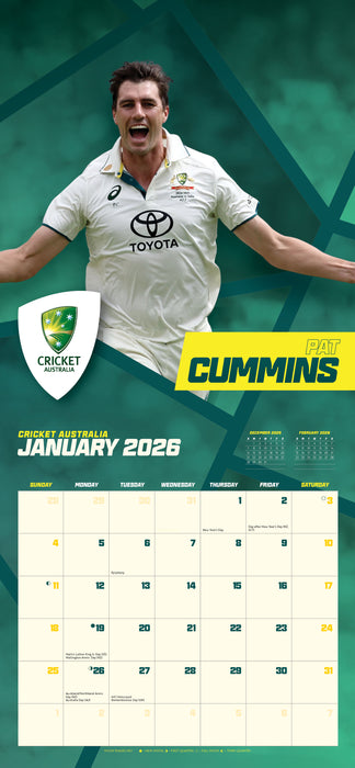 Cricket Australia 2026 Square Wall Calendar