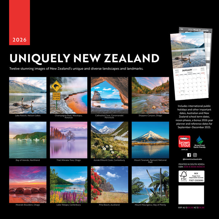 Uniquely New Zealand 2026 Square Wall Calendar