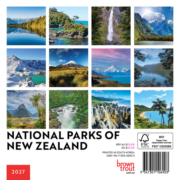 National Parks of New Zealand 2027 Mini Wall Calendar