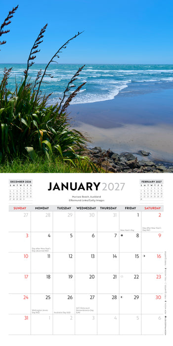 New Zealand Beaches 2027 Mini Wall Calendar