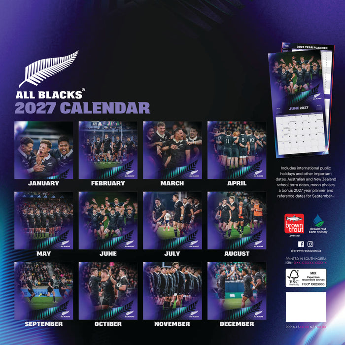 All Blacks 2027 Square Wall Calendar