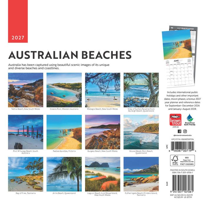Australian Beaches 2027 Square Wall Calendar