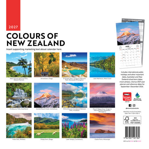 Colours of New Zealand 2027 Square Wall Calendar
