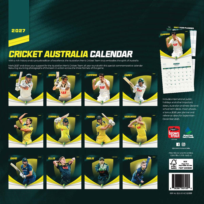 Cricket Australia 2027 Square Wall Calendar