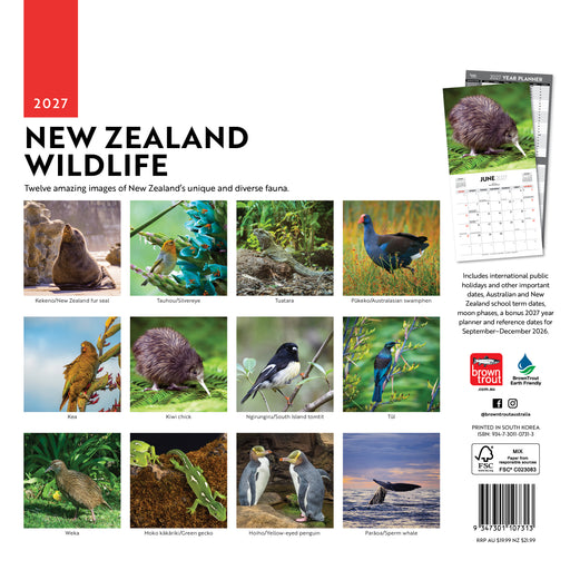 New Zealand Wildlife 2027 Square Wall Calendar
