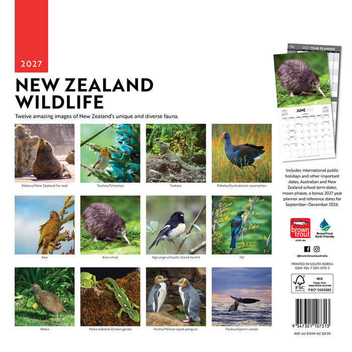 New Zealand Wildlife 2027 Square Wall Calendar