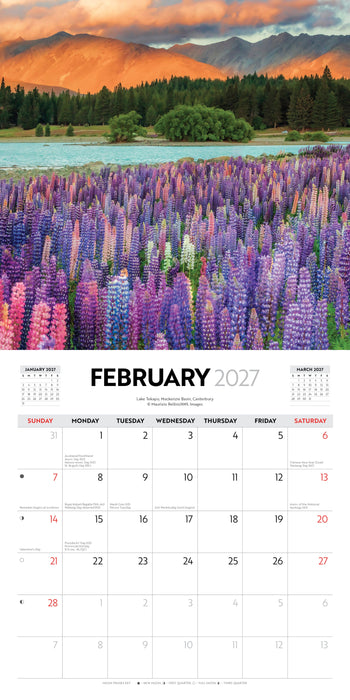 Spectacular New Zealand 2027 Square Wall Calendar