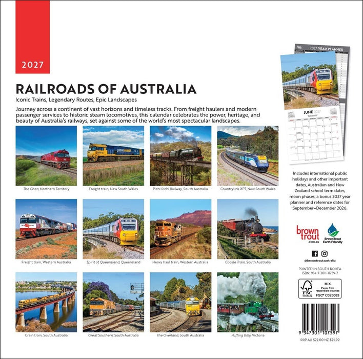 Railroads of Australia 2027 Square Wall Calendar