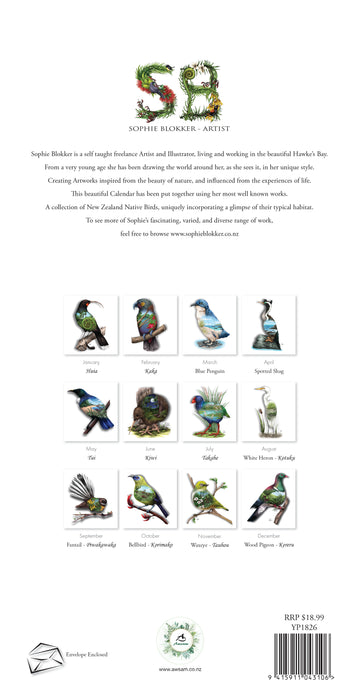 New Zealand Natives Perpetual Sophie Blokker 2026 Slimline Wall Calendar