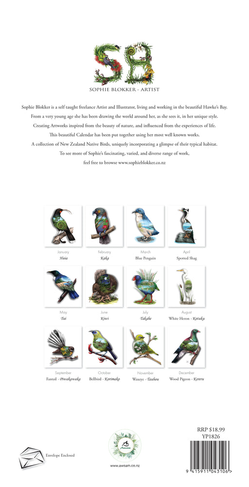New Zealand Natives Perpetual by Sophie Blokker Slimline Wall Calendar