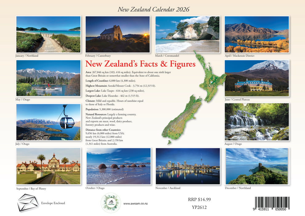 New Zealand Bonus A3 Planner 2026 A4 Wall Calendar
