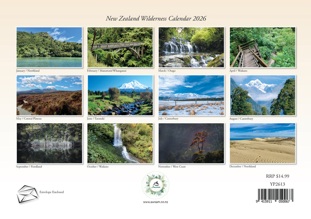 New Zealand Wilderness Bonus A3 Planner 2026 A4 Wall Calendar