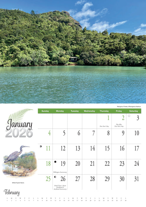 New Zealand Wilderness Bonus A3 Planner 2026 A4 Wall Calendar
