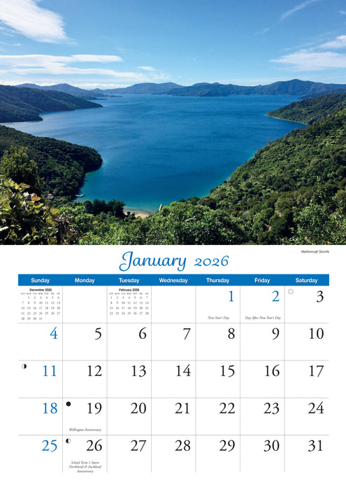 South Island Bonus Fridge Manget 2026 A4 Wall Calendar
