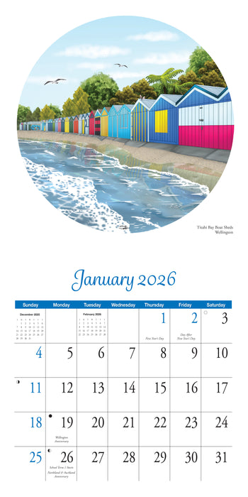 New Zealand Artwork by Sophie Blokker 2026 Square Wall Calendar