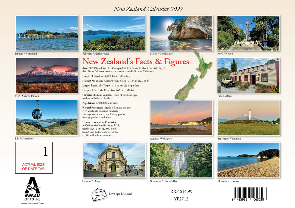 New Zealand with A3 Planner 2027 A4 Wall Calendar