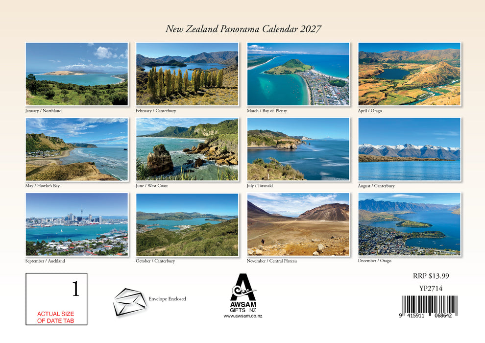 New Zealand Panorama 2027 A4 Wall Calendar