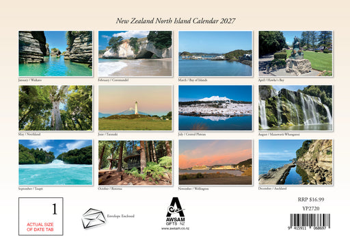 North Island with Fridge Magnet 2027 A4 Wall Calendar