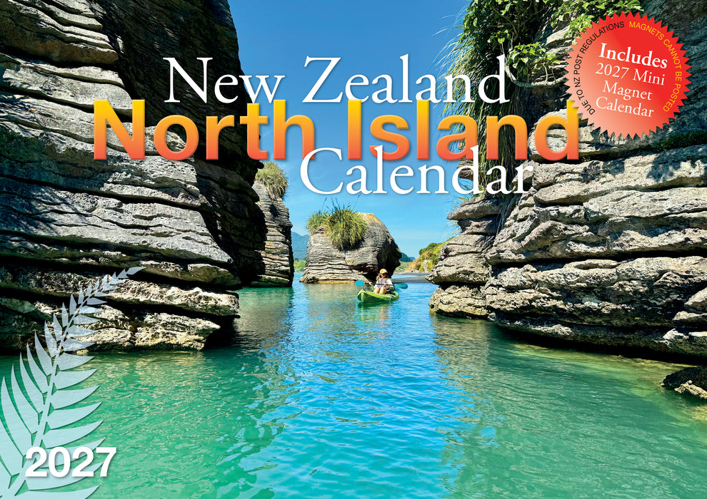 North Island with Fridge Magnet 2027 A4 Wall Calendar