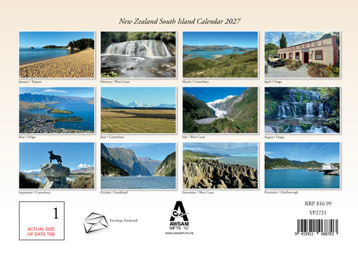 South Island with Fridge Magnet 2027 A4 Wall Calendar