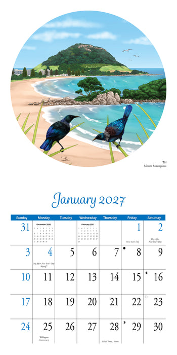 New Zealand Artwork by Sophie Blokker 2027 Square Wall Calendar