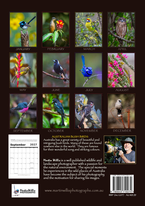 Australian Bush Birds 2027 A4 Wall Calendar