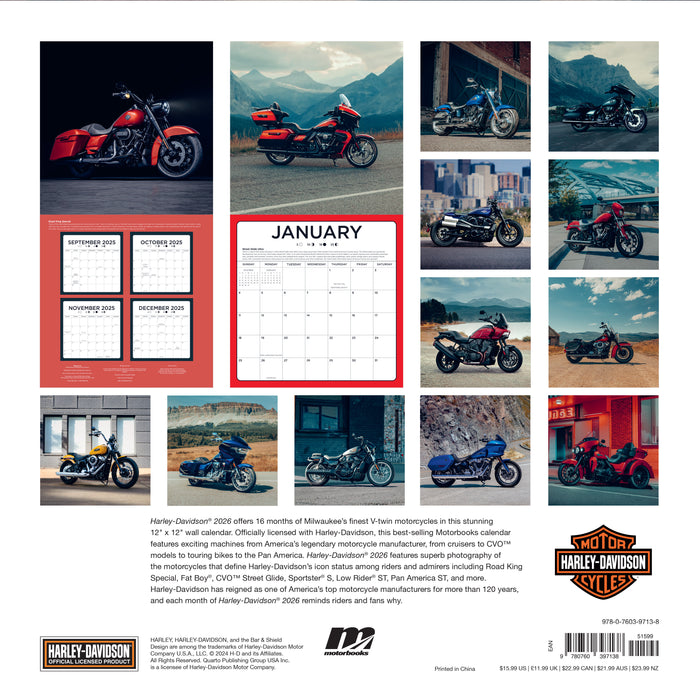 Harley Davidson 2026 Square Wall Calendar